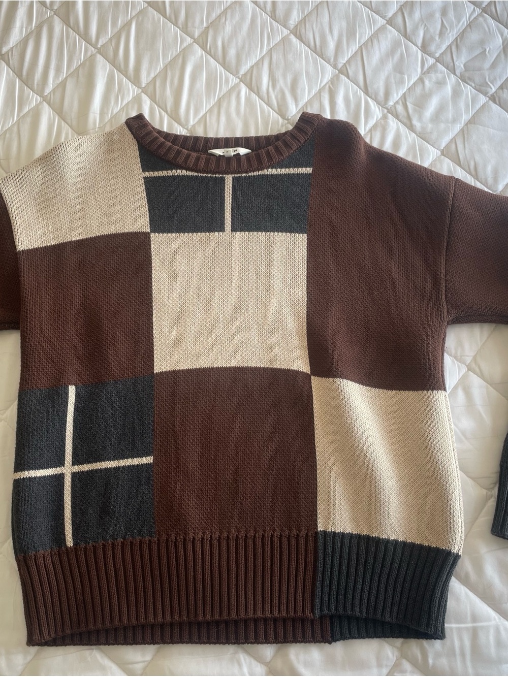 Unisex Brown & Cream Colorblock Knit Sweater